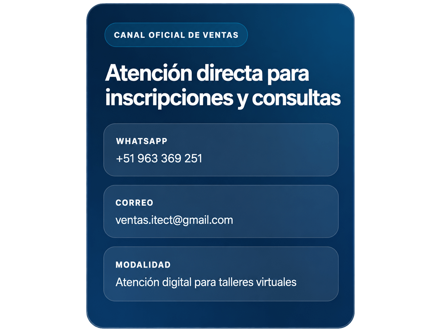 Contacto con ITECT Perú para orientación sobre talleres